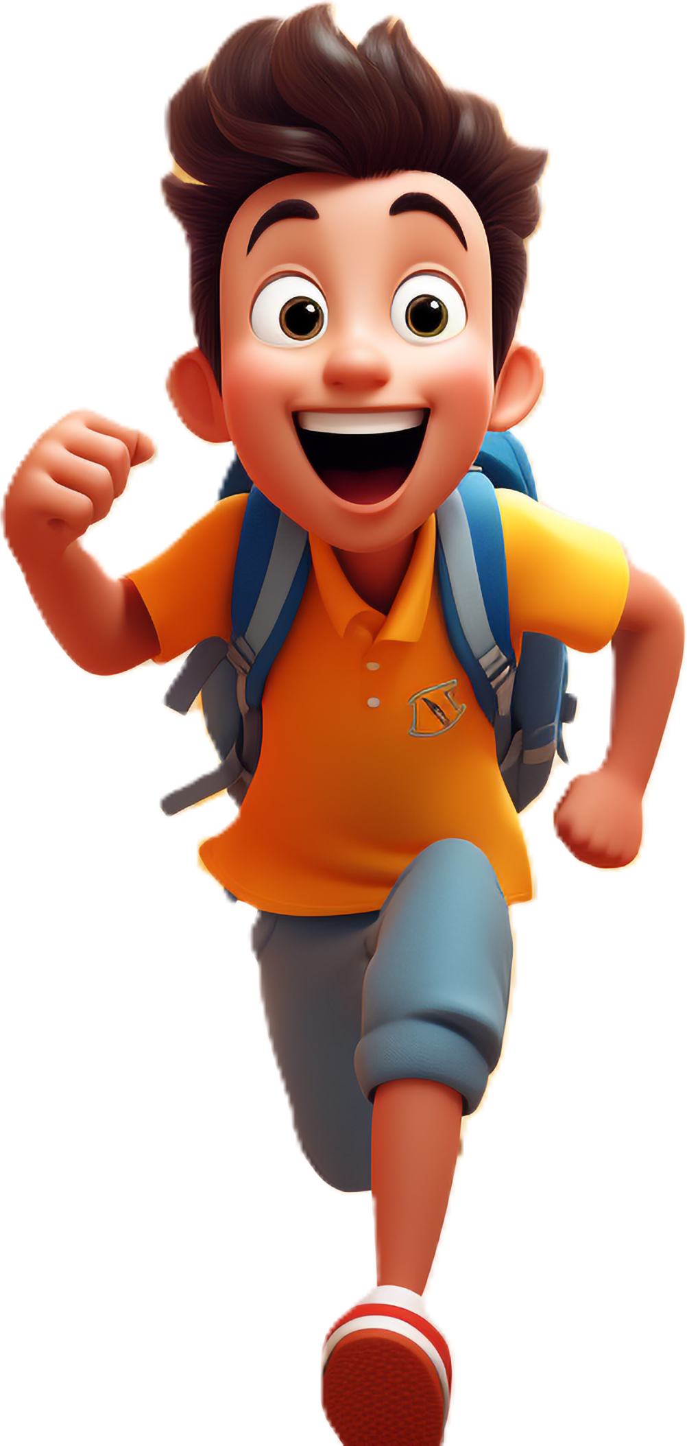 Copil cu rucsac alergând spre școală